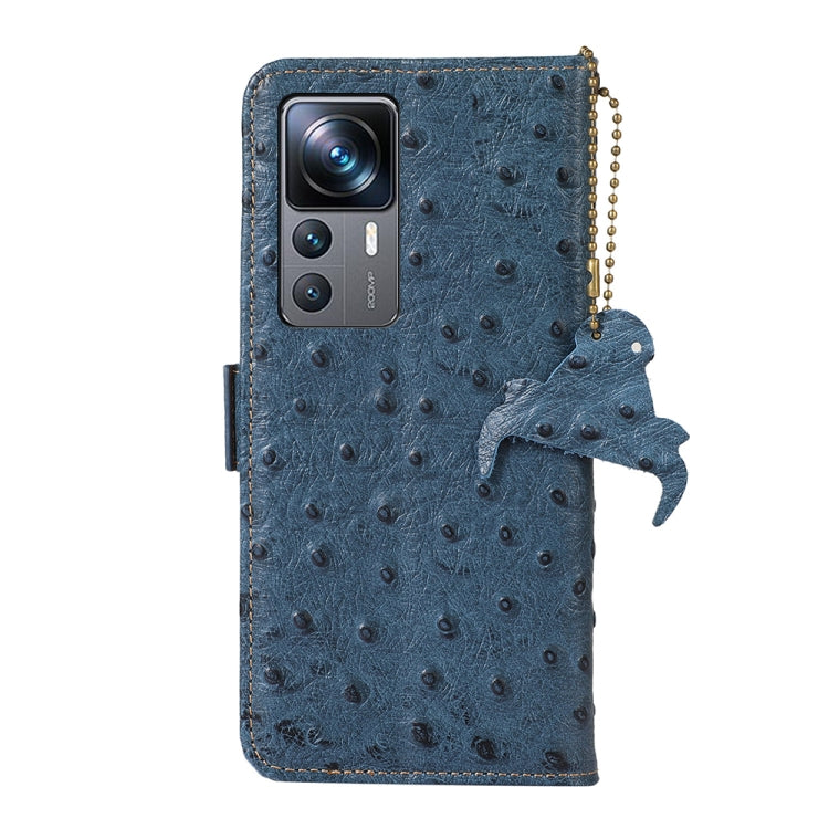 For Xiaomi 12T / 12T Pro / Redmi K50 Ultra Ostrich Pattern Genuine Leather RFID Phone Case(Blue) - Xiaomi Cases by PMC TechLife | Online Shopping South Africa | PMC TechLife
