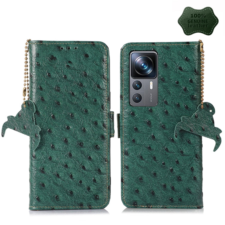 For Xiaomi 12T / 12T Pro / Redmi K50 Ultra Ostrich Pattern Genuine Leather RFID Phone Case(Green) - Xiaomi Cases by PMC Jewellery | Online Shopping South Africa | PMC Jewellery