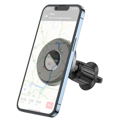 Borofone BH77 Seaside Air Outlet Ring Magnetic Car Holder(Metal Grey) - Car Holders by Borofone | Online Shopping South Africa | PMC Jewellery