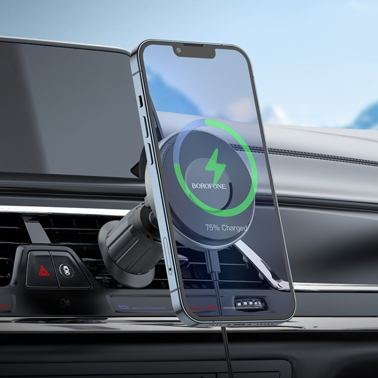 Borofone BH202 Seaside Magnetic Wireless Fast Charging Car Holder(Metal Grey) - Wireless Charger Holders by Borofone | Online Shopping South Africa | PMC Jewellery