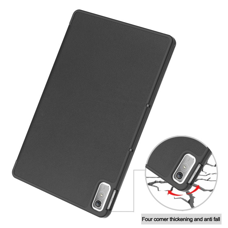 For Lenovo Tab P11 Gen 2 Custer Pure Color 3-Fold Holder Leather Smart Tablet Case(Black) - Lenovo by PMC TechLife | Online Shopping South Africa | PMC TechLife | Buy Now Pay Later Mobicred
