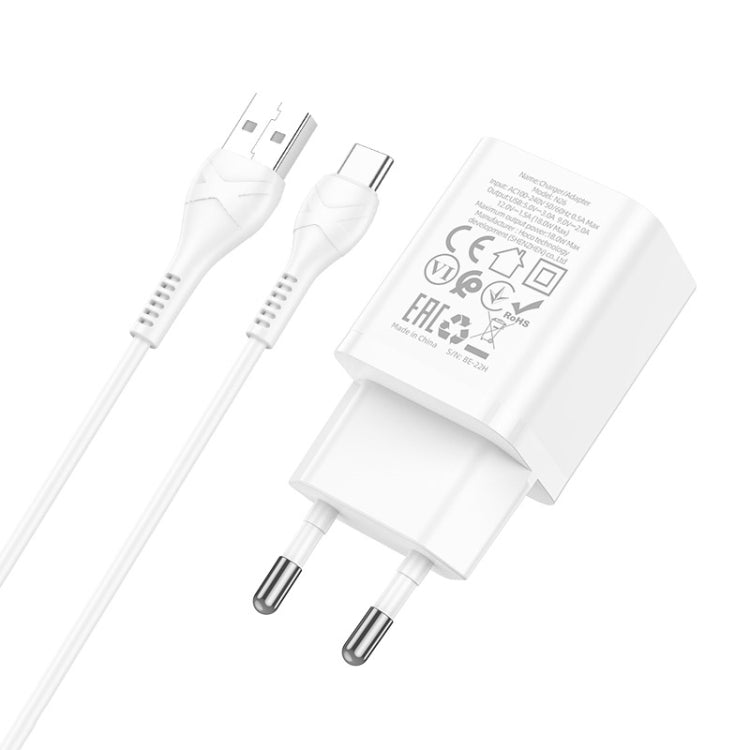 hoco N26 18W Maxim Single Port QC3.0 USB Charger with USB to USB-C/Type-C Cable, EU Plug(White) - USB Charger by hoco | Online Shopping South Africa | PMC Jewellery