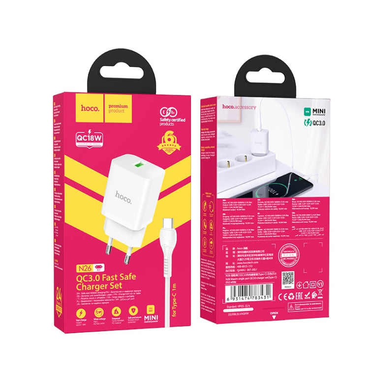 hoco N26 18W Maxim Single Port QC3.0 USB Charger with USB to USB-C/Type-C Cable, EU Plug(White) - USB Charger by hoco | Online Shopping South Africa | PMC Jewellery