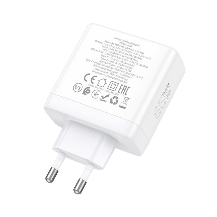 hoco N30 Glory PD 65W USB+ Dual USB-C/Type-C Interface Fast Charge Charger, EU Plug(White) - free shipping - PMC TechLife - Order now!