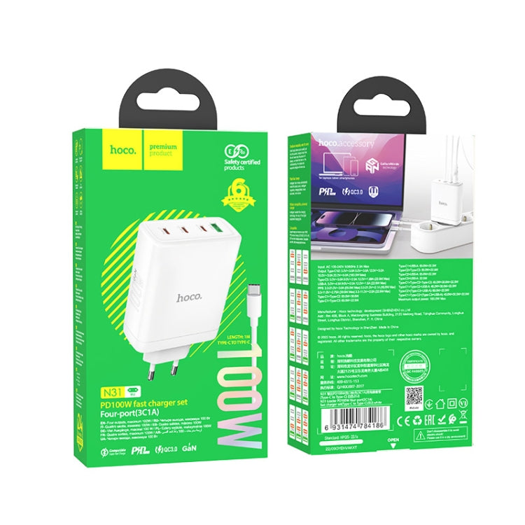 hoco N31 Leader PD 100W USB+Three USB-C/Type-C Interface Fast Charger Set, Specification:EU Plug(White) - USB Charger by hoco | Online Shopping South Africa | PMC Jewellery
