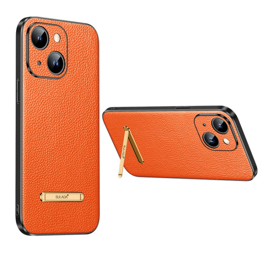 For iPhone 14 SULADA Famous Artisan Series Litchi Leather PC + TPU Phone Case(Orange) - iPhone 14 Cases by SULADA | Online Shopping South Africa | PMC Jewellery