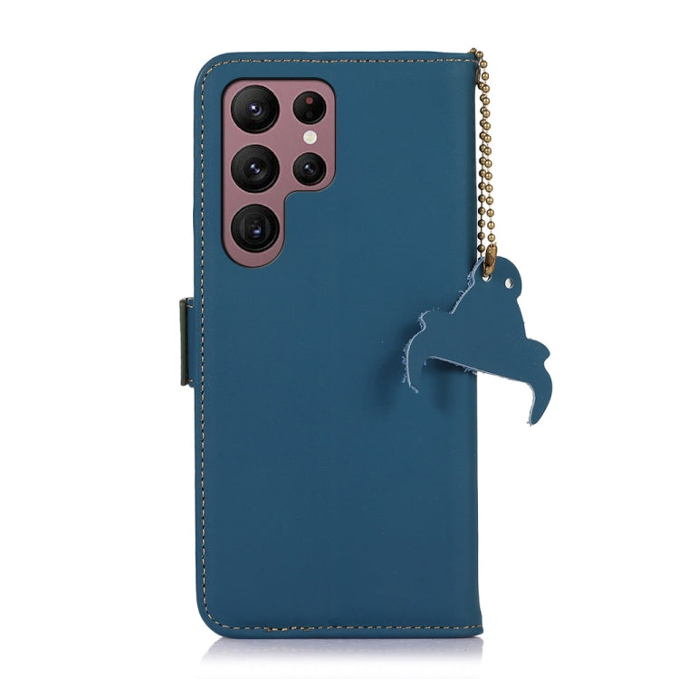 For Samsung Galaxy S22 Ultra 5G Genuine Leather Magnetic RFID Leather Phone Case(Blue) - free shipping - PMC TechLife - Order now!