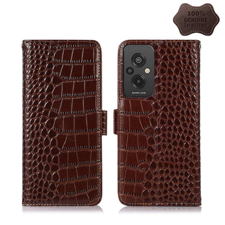 For Xiaomi Redmi 11 Prime 4G Magnetic Crocodile Texture Genuine Leather RFID Phone Case(Brown) - Xiaomi Cases by PMC Jewellery | Online Shopping South Africa | PMC Jewellery