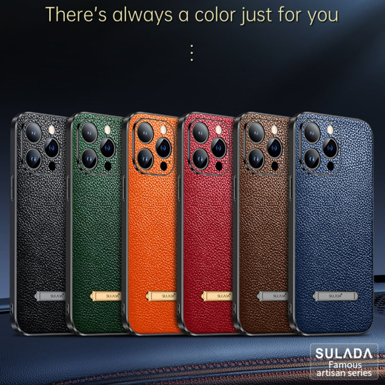 For iPhone 14 SULADA Invisible Bracket Leather Back Cover Phone Case(Dark Green) - iPhone 14 Cases by SULADA | Online Shopping South Africa | PMC Jewellery