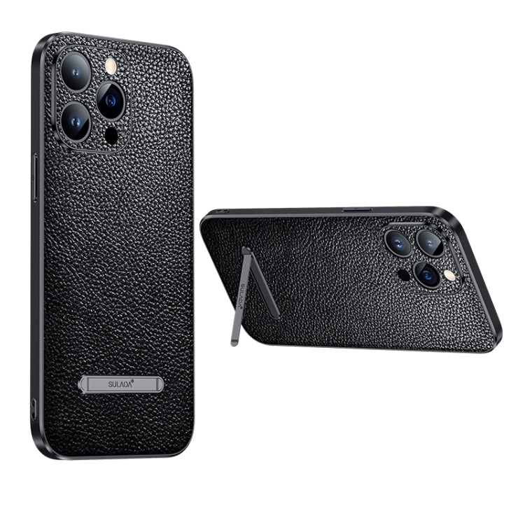 For iPhone 14 Pro SULADA Invisible Bracket Leather Back Cover Phone Case(Black) - iPhone 14 Pro Cases by SULADA | Online Shopping South Africa | PMC Jewellery