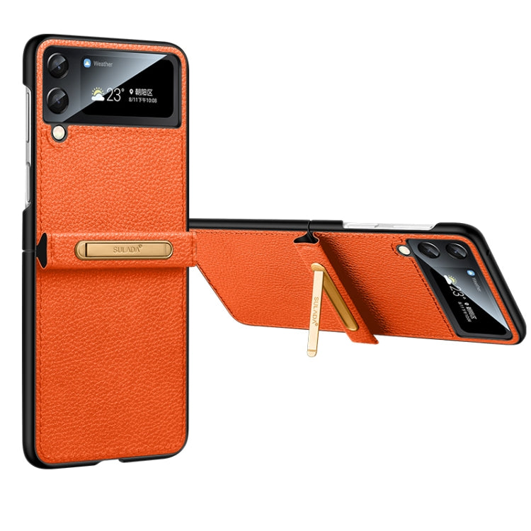 For Samsung Galaxy Z Flip4 SULADA Invisible Bracket Leather Back Cover Phone Case(Orange) - Galaxy Z Flip4 5G Cases by SULADA | Online Shopping South Africa | PMC Jewellery