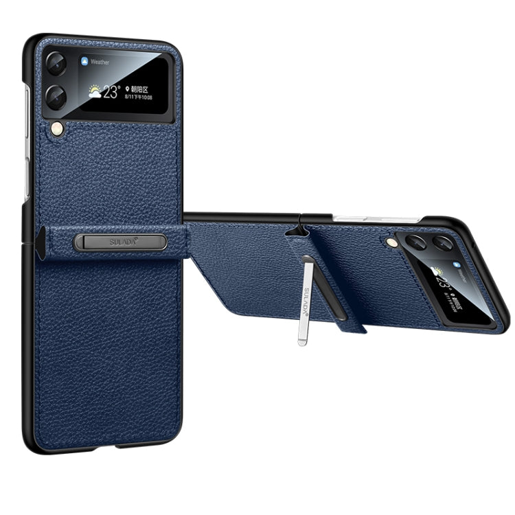 For Samsung Galaxy Z Flip4 SULADA Invisible Bracket Leather Back Cover Phone Case(Blue) - Galaxy Z Flip4 5G Cases by SULADA | Online Shopping South Africa | PMC Jewellery