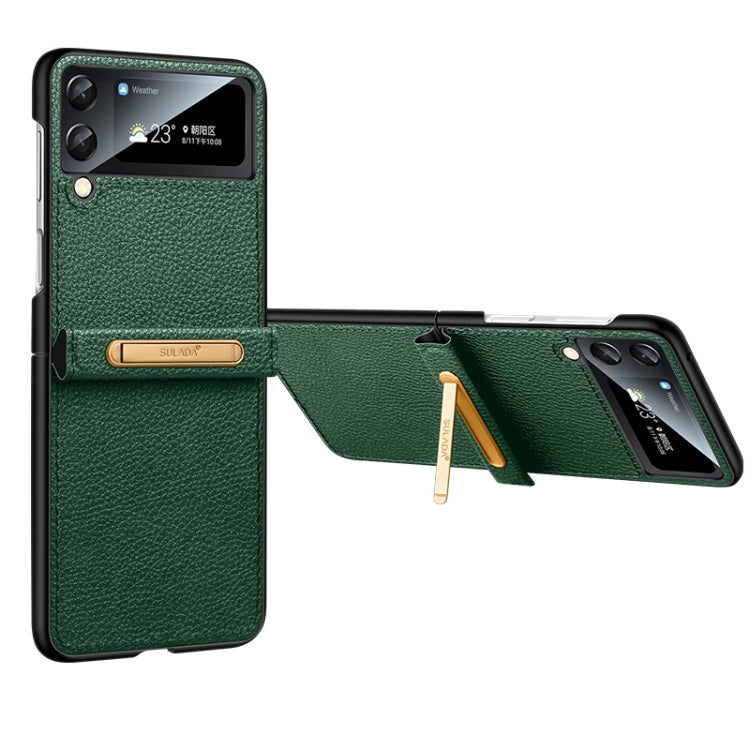 For Samsung Galaxy Z Flip3 5G SULADA Invisible Bracket Leather Back Cover Phone Case(Dark Green) - Galaxy Phone Cases by SULADA | Online Shopping South Africa | PMC Jewellery