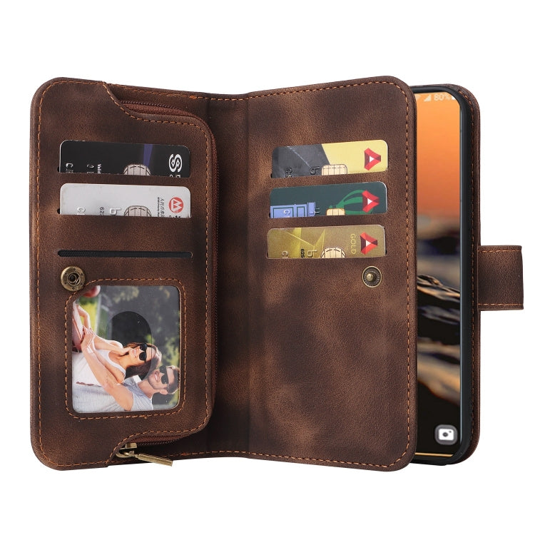 For Samsung Galaxy S23 Ultra 5G Multifunctional Card Slot Zipper Wallet Leather Phone Case(Brown) - free shipping - PMC TechLife - Order now!