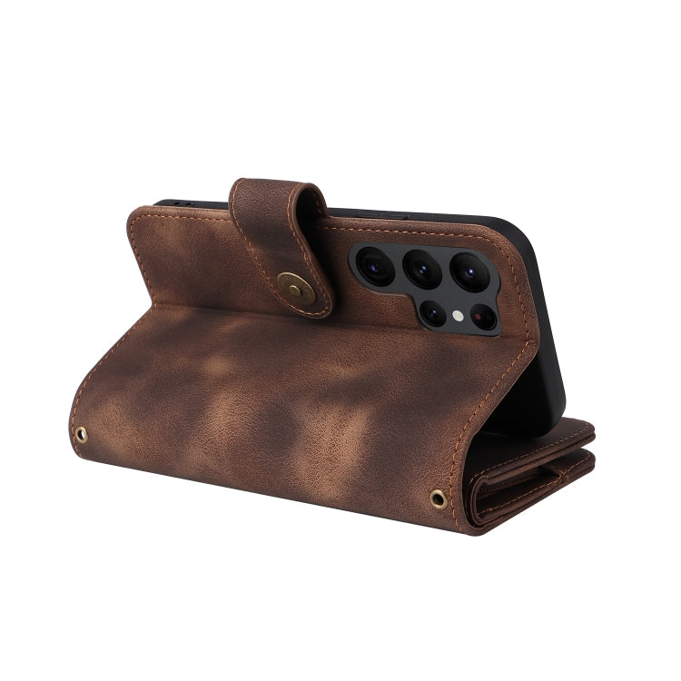 For Samsung Galaxy S23 Ultra 5G Multifunctional Card Slot Zipper Wallet Leather Phone Case(Brown) - free shipping - PMC TechLife - Order now!