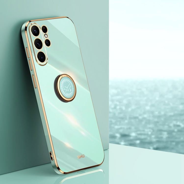 For Samsung Galaxy S23 Ultra 5G XINLI Straight Edge 6D Electroplate TPU Phone Case with Ring Holder(Mint Green) - free shipping - PMC TechLife - Order now!