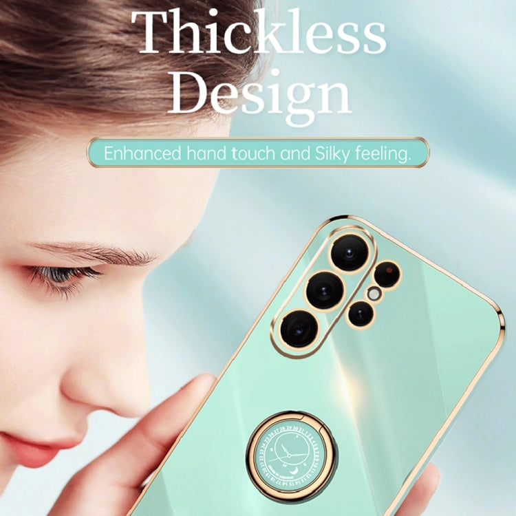 For Samsung Galaxy S23 Ultra 5G XINLI Straight Edge 6D Electroplate TPU Phone Case with Ring Holder(Mint Green) - free shipping - PMC TechLife - Order now!