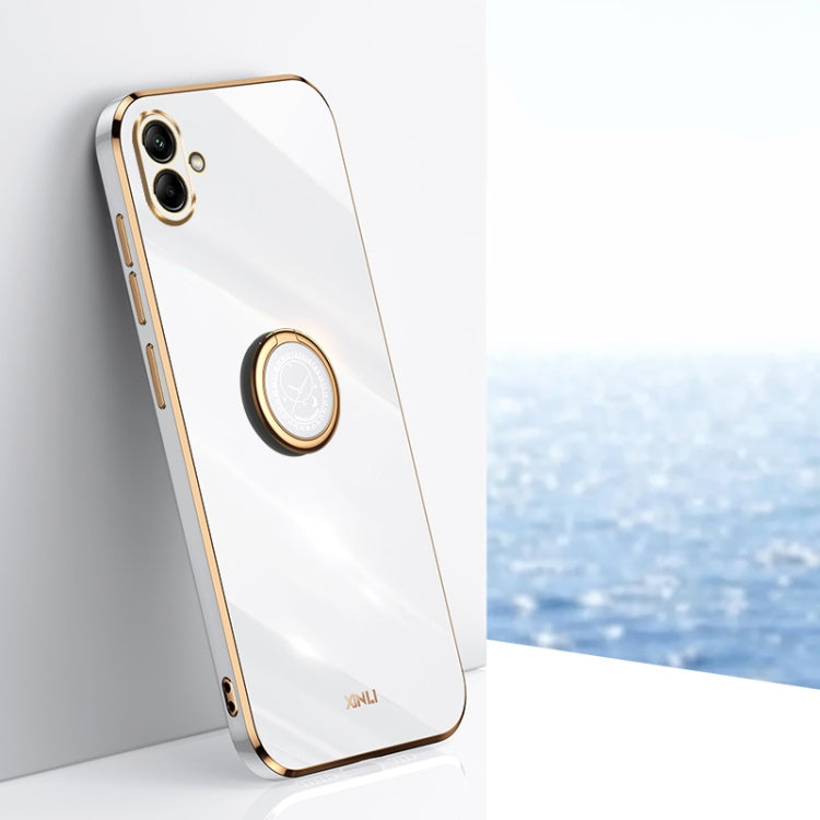 For Samsung Galaxy A04 4G XINLI Straight Edge 6D Electroplate TPU Phone Case with Ring Holder(White) - Galaxy Phone Cases by PMC TechLife | Online Shopping South Africa | PMC TechLife | Buy Now Pay Later Mobicred