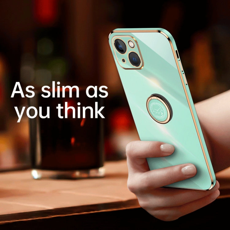 For iPhone 13 XINLI Straight Edge 6D Electroplate TPU Phone Case with Ring Holder(Cherry Purple) - free shipping - PMC TechLife - Order now!