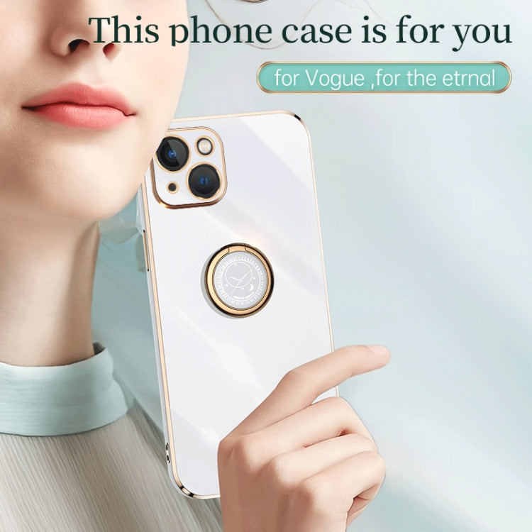 For iPhone 13 XINLI Straight Edge 6D Electroplate TPU Phone Case with Ring Holder(Cherry Purple) - free shipping - PMC TechLife - Order now!