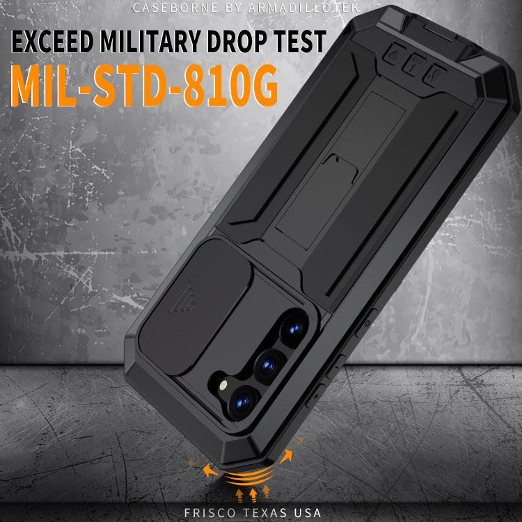 For Samsung Galaxy S23+ 5G R-JUST Sliding Camera Design Life Waterproof Dustproof Shockproof Phone Case(Black) - free shipping - PMC TechLife - Order now!