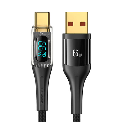 USAMS USB to Type-C 66W Aluminum Alloy Transparent Digital Display Fast Charge Data Cable, Cable Length:2m(Black) - USB-C & Type-C Cable by USAMS | Online Shopping South Africa | PMC Jewellery