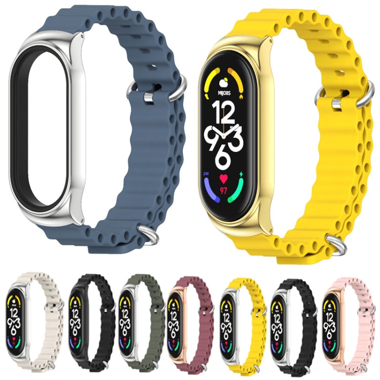 For Xiaomi Mi Band 6 / 5 / 4 / 3 MIJOBS CS Marine Silicone Breathable Watch Band(Khaki Green Silver) - Watch Bands by MIJOBS | Online Shopping South Africa | PMC TechLife | Buy Now Pay Later Mobicred