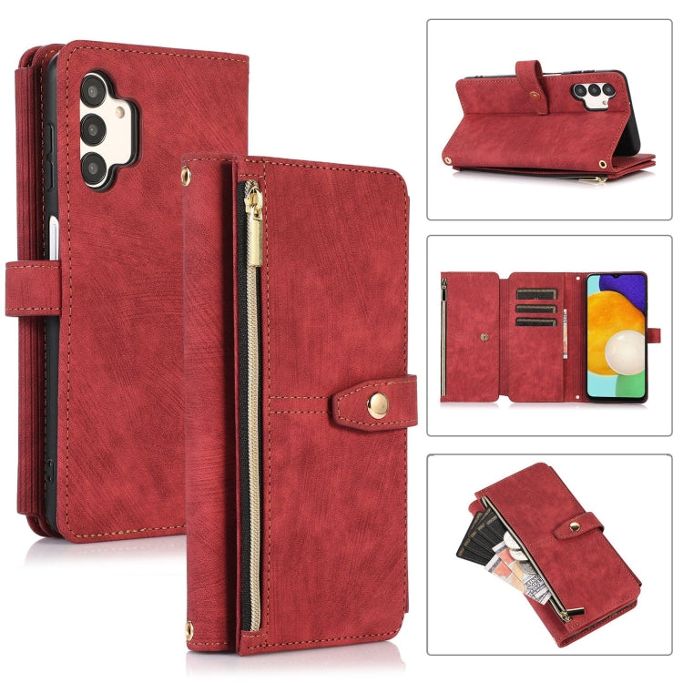 For Samsung Galaxy A13 4G / 5G / A04 / A04s Dream 9-Card Wallet Zipper Bag Leather Phone Case(Red) - free shipping - PMC TechLife - Order now!