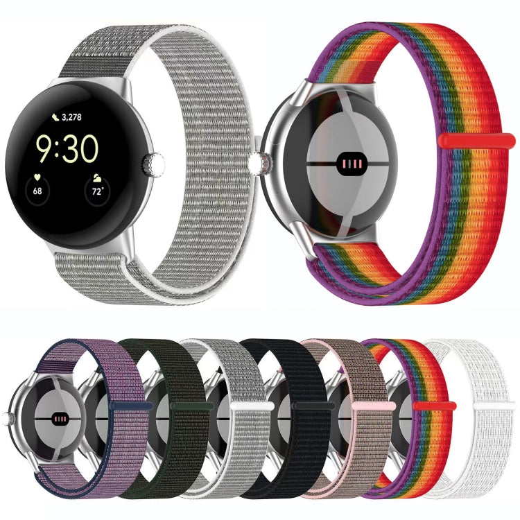 For Google Pixel Watch Metal Head Nylon Loop Watch Band(Grey White) - free shipping - PMC TechLife - Order now!