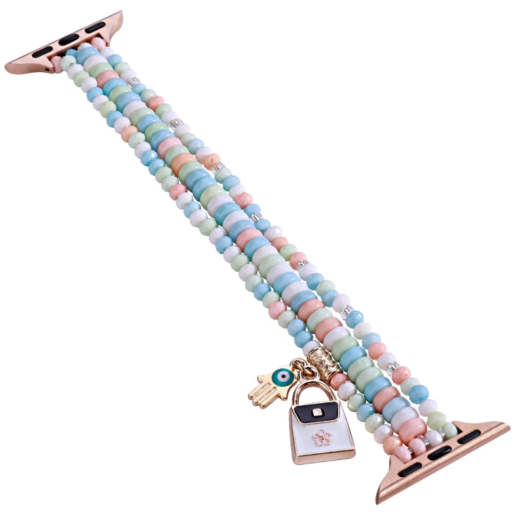 3-row Beads Watch Band For Apple Watch Ultra 49mm&Watch Ultra 2 49mm / Series 9&8&7 45mm / SE 3&SE 2&6&SE&5&4 44mm / 3&2&1 42mm(Pink) - free shipping - PMC TechLife - Order now!