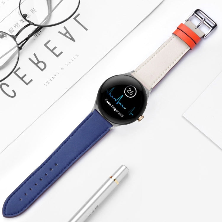 For Google Pixel Watch Genuine Leather Watch Band(Sky Blue+White) - free shipping - PMC TechLife - Order now!