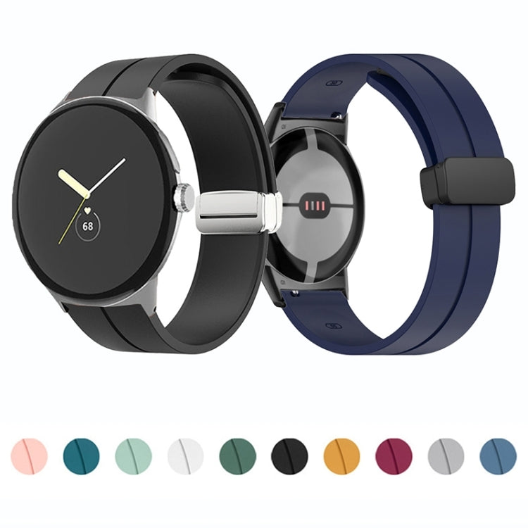 For Google Pixel Watch Solid-color Folding Buckle Silicone Watch Band(Black Blue) - free shipping - PMC TechLife - Order now!
