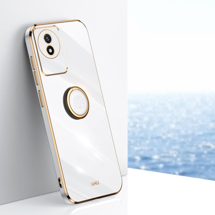 For vivo Y02 4G XINLI Straight Edge 6D Electroplate TPU Phone Case with Ring Holder(White) - free shipping - PMC TechLife - Order now!
