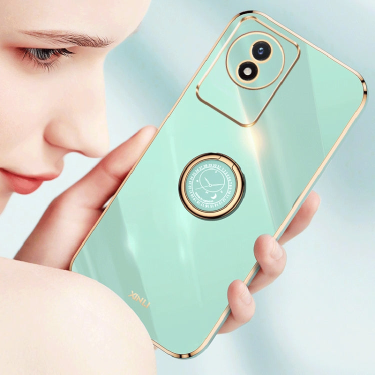 For vivo Y02 4G XINLI Straight Edge 6D Electroplate TPU Phone Case with Ring Holder(White) - free shipping - PMC TechLife - Order now!