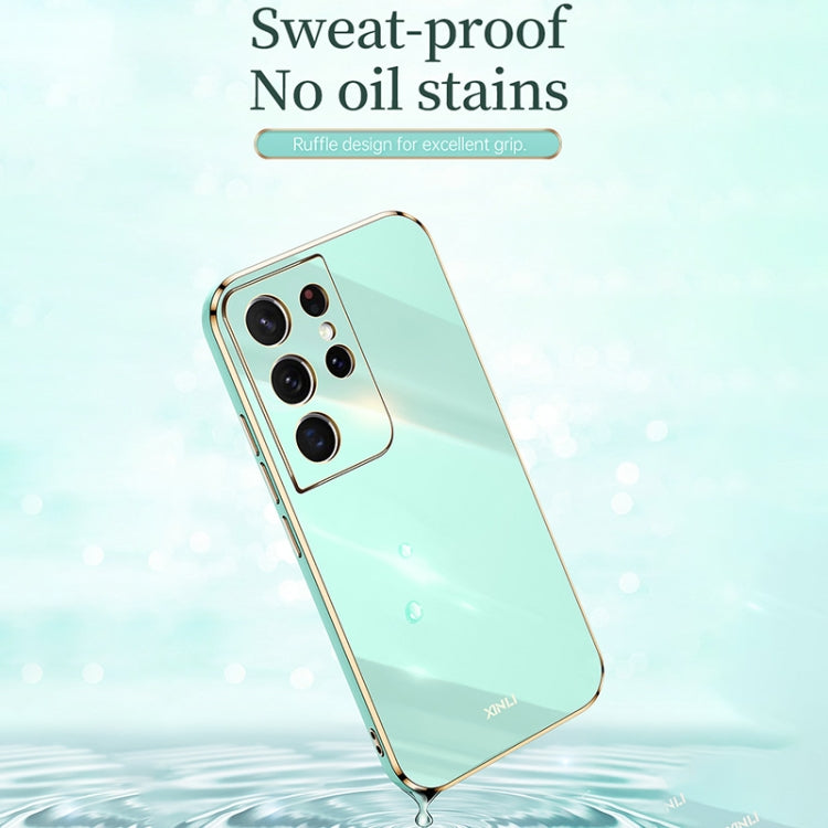 For Samsung Galaxy S21 Ultra 5G XINLI Straight Edge 6D Electroplate TPU Phone Case with Ring Holder(Cherry Purple) - Galaxy S21 Ultra 5G Cases by XINLI | Online Shopping South Africa | PMC TechLife | Buy Now Pay Later Mobicred