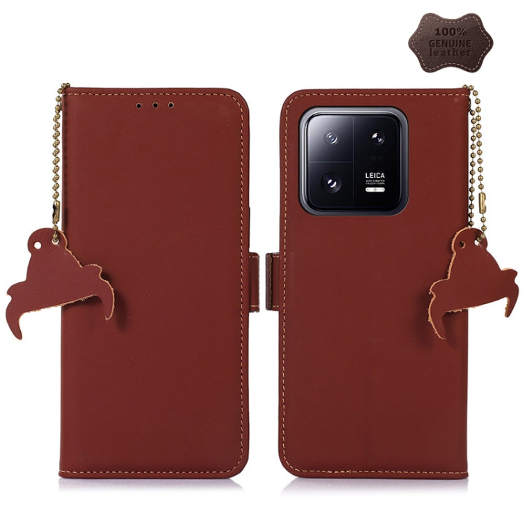 For Xiaomi 13 Pro Genuine Leather Magnetic RFID Leather Phone Case(Coffee) - 13 Pro Cases by PMC TechLife | Online Shopping South Africa | PMC TechLife