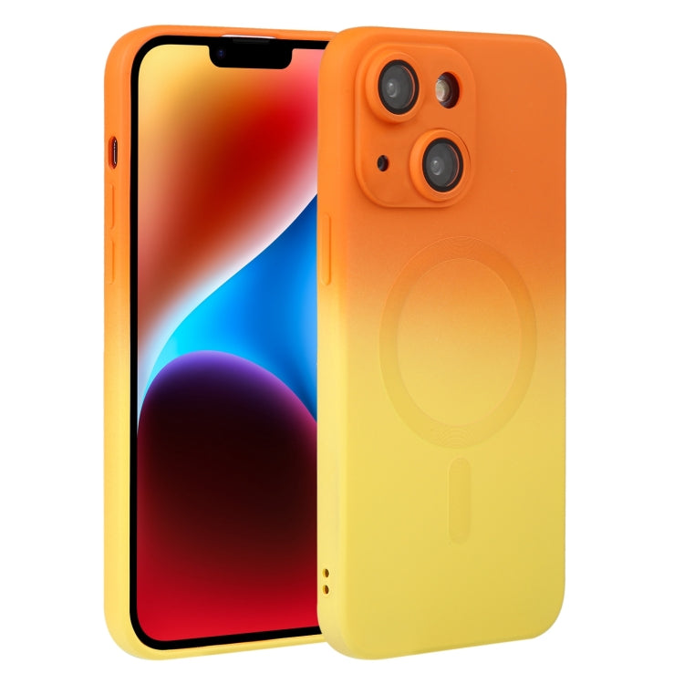 For iPhone 14 Liquid TPU Silicone Gradient MagSafe Phone Case(Orange Yellow) - free shipping - PMC TechLife - Order now!