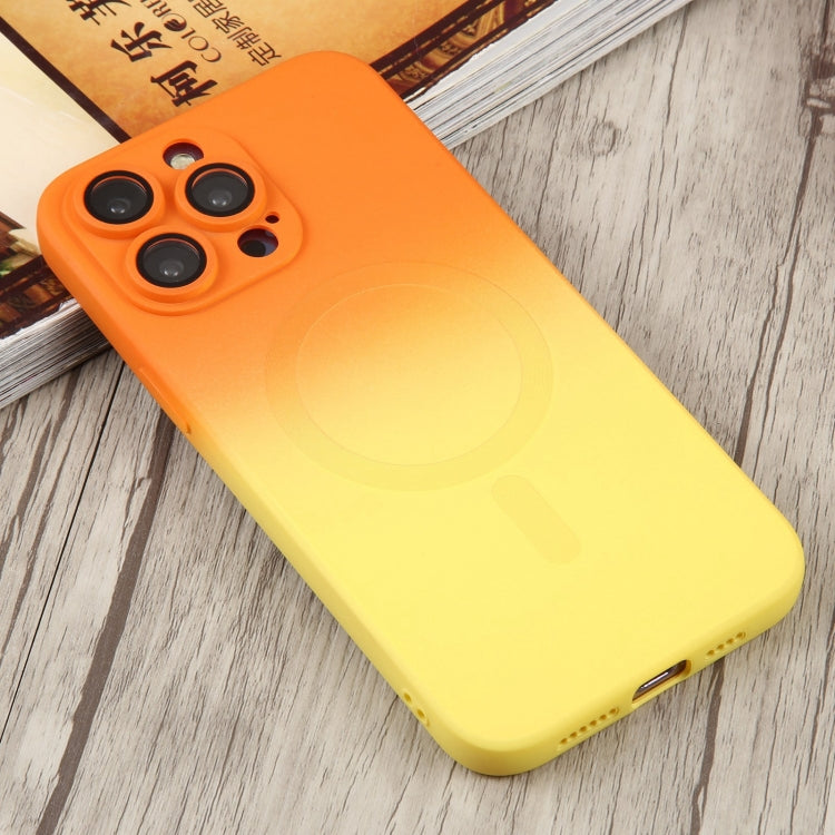 For iPhone 14 Liquid TPU Silicone Gradient MagSafe Phone Case(Orange Yellow) - free shipping - PMC TechLife - Order now!