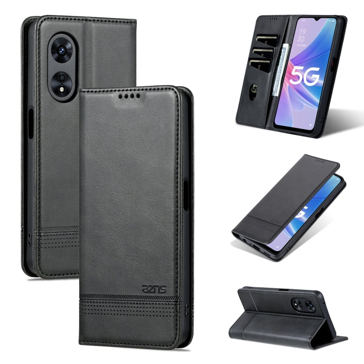 For OPPO A58 5G / A58X / A78 AZNS Magnetic Calf Texture Flip Leather Phone Case(Black) - OPPO Cases by AZNS | Online Shopping South Africa | PMC TechLife | Buy Now Pay Later Mobicred