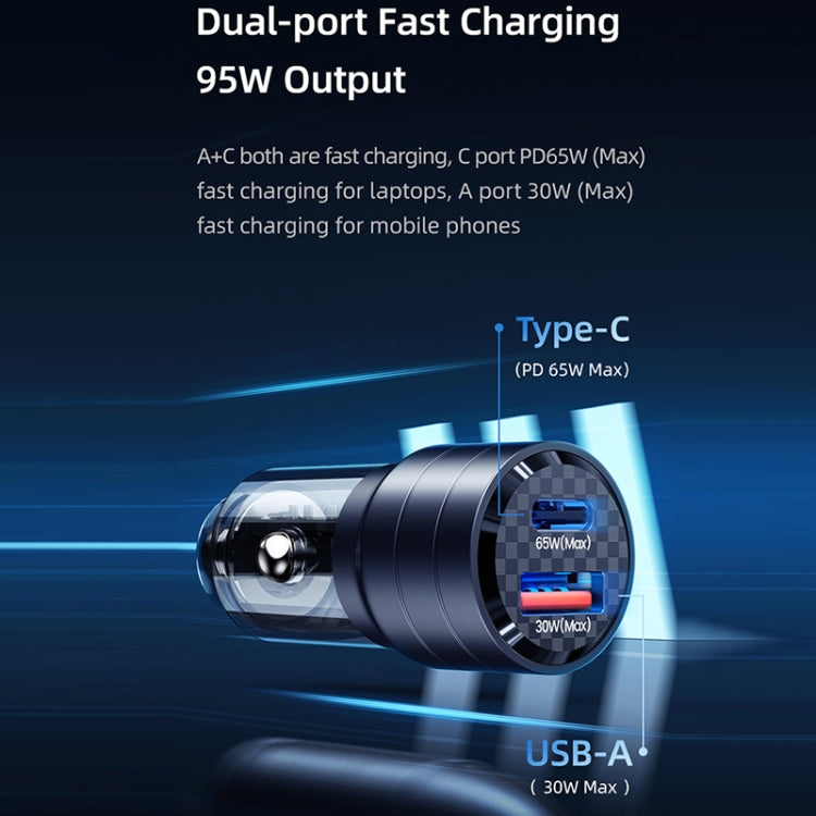 USAMS US-CC176 C36 Aluminum Alloy Transparent Mini Car Charger(Black) - Car Charger by USAMS | Online Shopping South Africa | PMC Jewellery