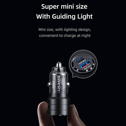 USAMS US-CC176 C36 Aluminum Alloy Transparent Mini Car Charger(Black) - Car Charger by USAMS | Online Shopping South Africa | PMC Jewellery