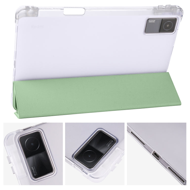 For Xiaomi Redmi Pad 10.61 3-folding Transparent TPU Smart Leather Tablet Case with Pen slot(Matcha Green) -  by PMC Jewellery | Online Shopping South Africa | PMC Jewellery