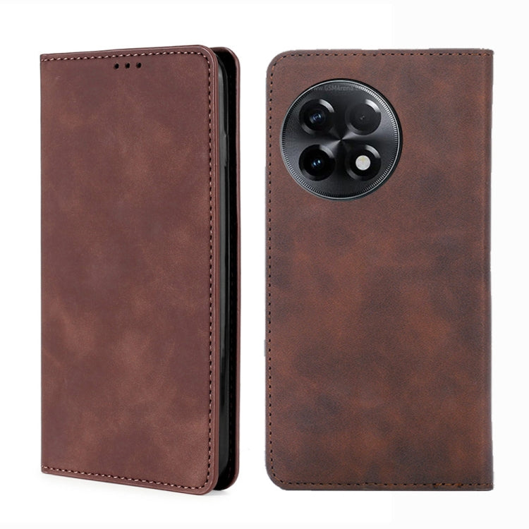 For OnePlus Ace 2/11R Skin Feel Magnetic Horizontal Flip Leather Phone Case(Dark Brown) - free shipping - PMC TechLife - Order now!