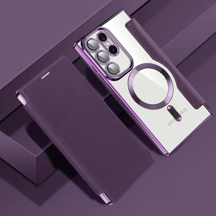 For Samsung Galaxy S23 5G MagSafe Magnetic RFID Anti-theft Leather Phone Case(Dark Purple) - Galaxy S23 5G Cases by PMC TechLife | Online Shopping South Africa | PMC TechLife