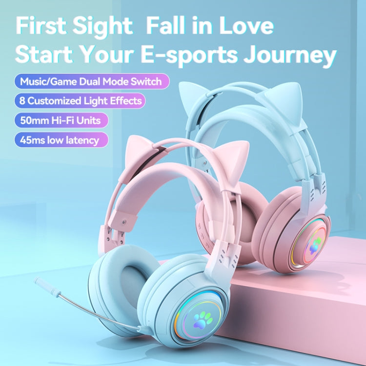 T25 RGB Stereo Cat Ear Bluetooth Wireless Headphones with Detachable Microphone(Pink) - Headset & Headphone by PMC TechLife | Online Shopping South Africa | PMC TechLife