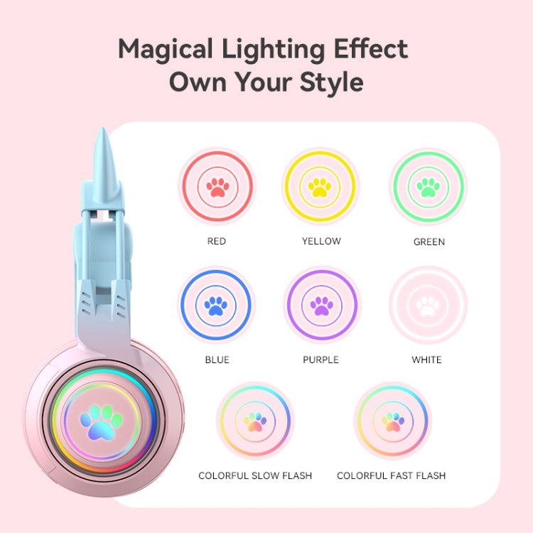 T25 RGB Stereo Cat Ear Bluetooth Wireless Headphones with Detachable Microphone(Pink) - Headset & Headphone by PMC TechLife | Online Shopping South Africa | PMC TechLife