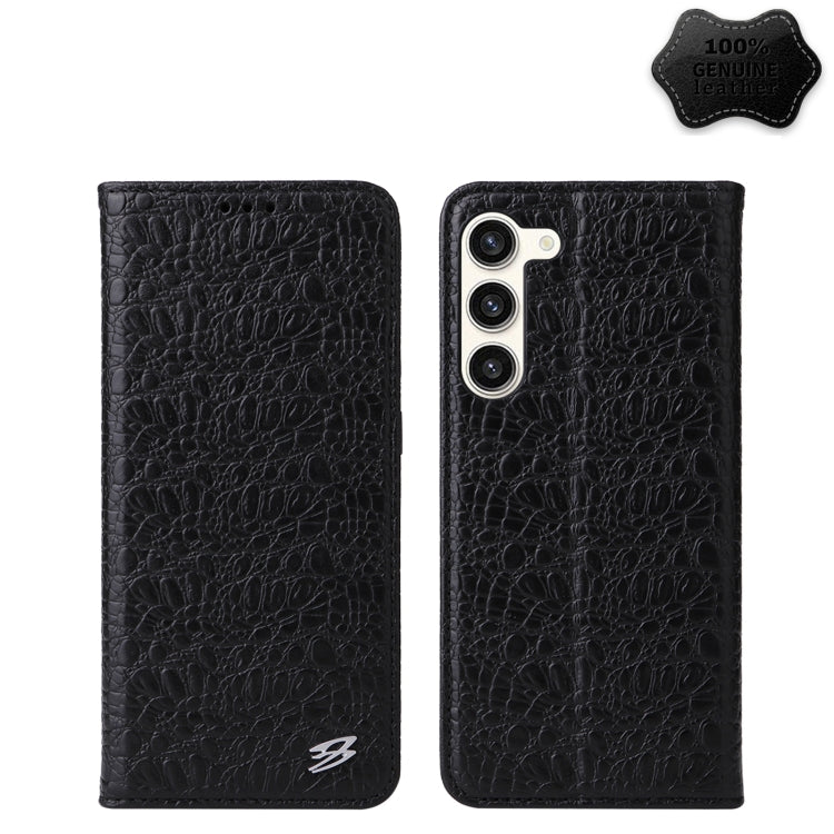 For Samsung Galaxy S23 5G Fierre Shann Crocodile Texture Magnetic Genuine Leather Phone Case(Black) - Galaxy S23 5G Cases by FIERRE SHANN | Online Shopping South Africa | PMC TechLife | Buy Now Pay Later Mobicred