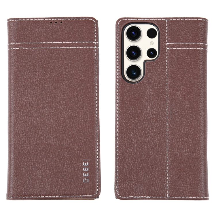For Samsung Galaxy S23 Ultra 5G GEBEI Top-grain Horizontal Flip Leather Phone Case(Brown) -  by GEBEI | Online Shopping South Africa | PMC TechLife | Buy Now Pay Later Mobicred