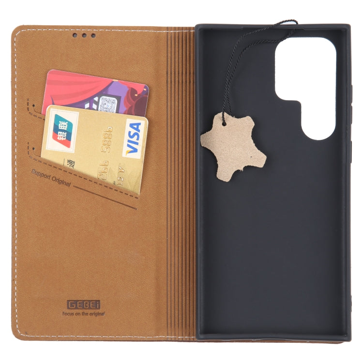 For Samsung Galaxy S23 Ultra 5G GEBEI Top-grain Horizontal Flip Leather Phone Case(Brown) -  by GEBEI | Online Shopping South Africa | PMC TechLife | Buy Now Pay Later Mobicred