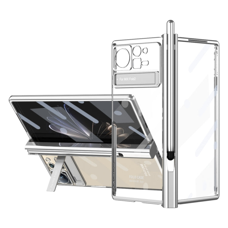 For Xiaomi Mix Fold 2 Electroplated Hinge Transparent Phone Case with Pen Slot(Silver) - Xiaomi Cases by PMC TechLife | Online Shopping South Africa | PMC TechLife